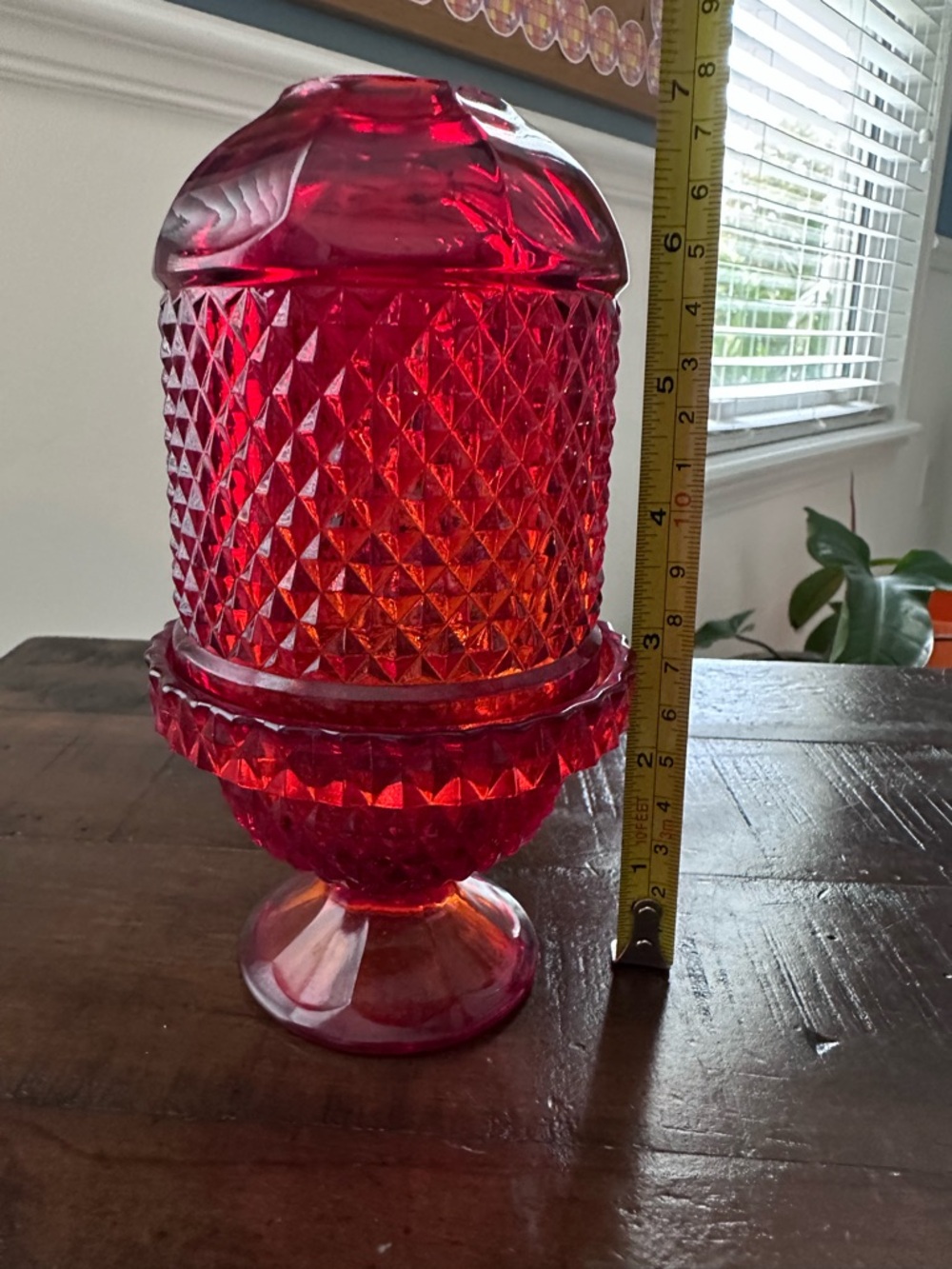 Ruby Red Diamond Fairy Lamp Pressed Glass- Glows - Picture 8 of 9